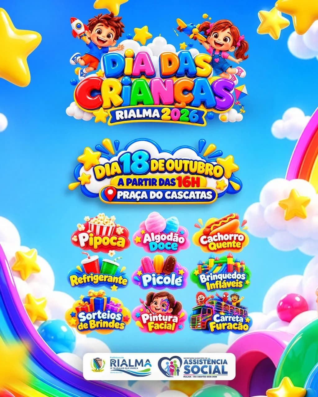FESTA DO DIA DAS CRIANÇAS TERÁ BRINQUEDOS, CARRETA FURACÃO E SORTEIOS