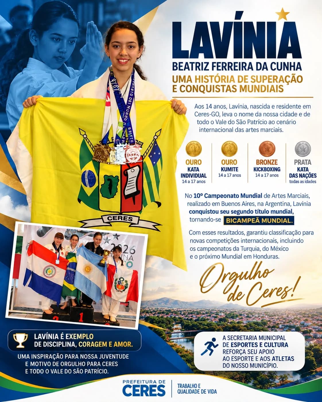 ATLETA DE CERES, LAVÍNIA CONQUISTA DOIS OUROS NO MUNDIAL DE ARTES MARCIAIS